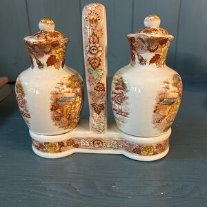 Vintage Ceramic Olive Oil & Vinegar with Floral Design